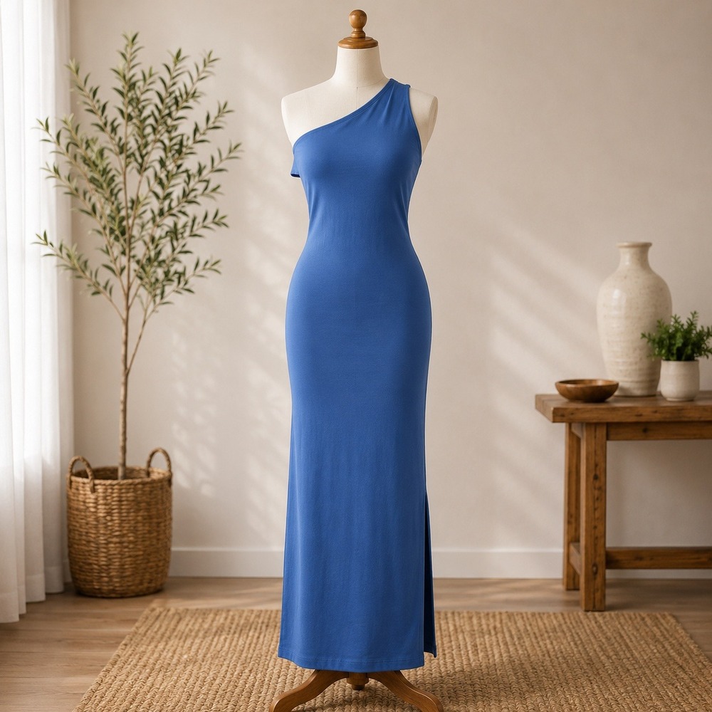 NWT Socialite One Shoulder Maxi Dress Womens Medium Deep Blue Cutout Bodycon